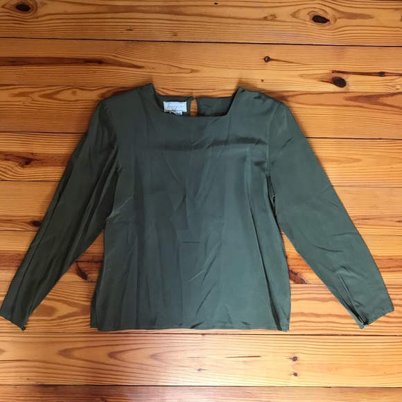 Spenser Jeremy Green Boxy Silk Long Sleeve Top, EUC, 12 - Picture 3 of 14